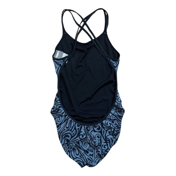 Nike Women’s One Piece Swimsuit Blue Black Abstract Size 26 - Picture 2 of 4